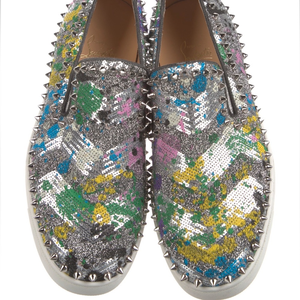 Christian Louboutin PIK Boat Sequin Spiked Sneakers Size 10.5